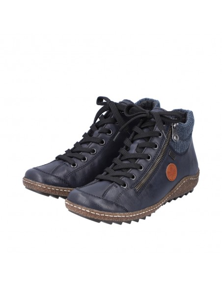 Bottines lacets et zip bleues RIEKER L7514-14