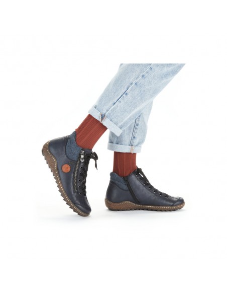 Bottines lacets et zip bleues RIEKER L7514-14