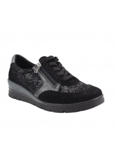 LONGO / 1351 / Noir / Chaussures confort à lacets et zip 2