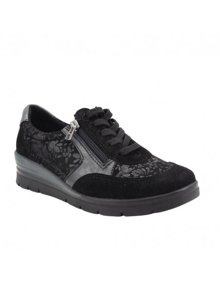 LONGO / 1351 / Noir / Chaussures confort à lacets et zip