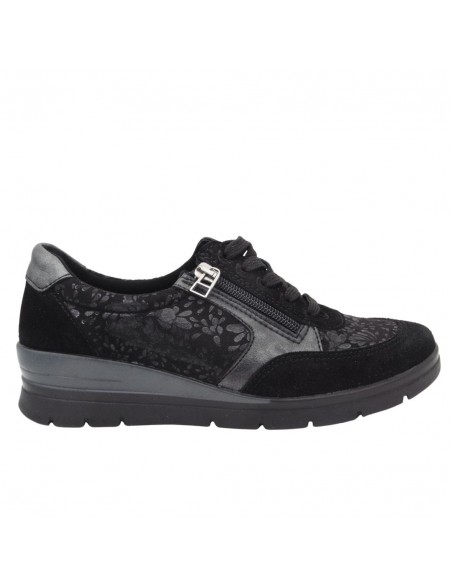 LONGO / 1351 / Noir / Chaussures confort à lacets et zip