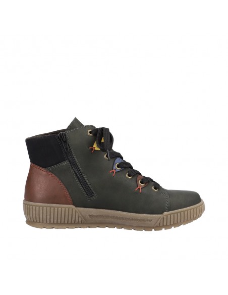 Bottines lacets et zip verte RIEKER N0711-54