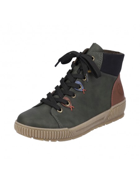 Bottines lacets et zip verte RIEKER N0711-54
