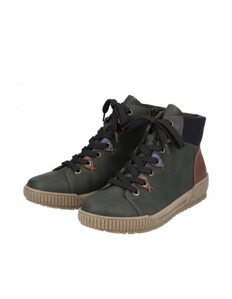 Bottines lacets et zip verte RIEKER N0711-54