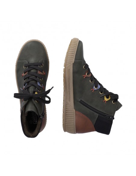 Bottines lacets et zip verte RIEKER N0711-54