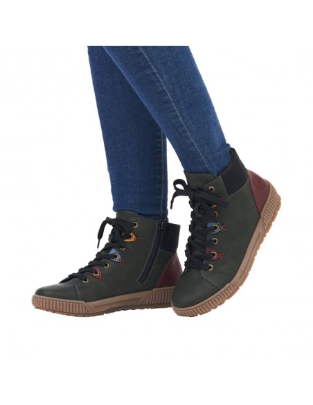 Bottines lacets et zip verte RIEKER N0711-54