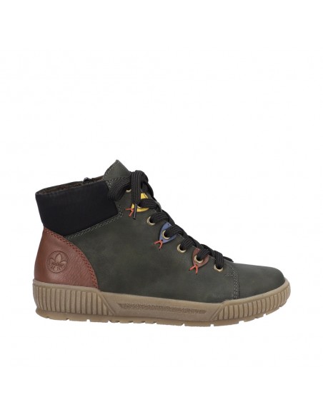Bottines lacets et zip verte RIEKER N0711-54