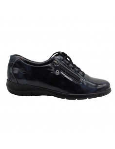 SWEDI / OXIDANT / Océan verni / Chaussure femme cuir à lacets et zip