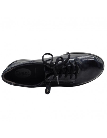 SWEDI / OXIDANT / Océan verni / Chaussure femme cuir à lacets et zip